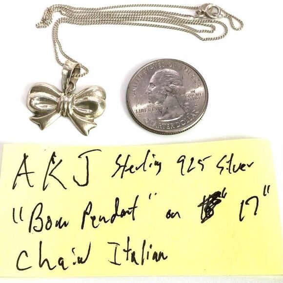 Akj Stunning Italian Sterling Silver Bow Pendant & 17” Sterling Chain - Picture 11 of 11